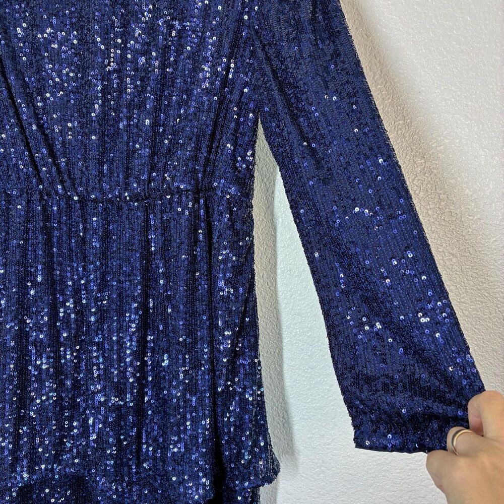 Vineyard Vines Dress Girls L Blue Sequin Fit & Flare Tiered Long Sleeve Party - Picture 14 of 16